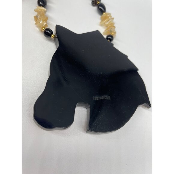 Zebra Pendant Necklace By Lee Sands With Mother Of Pearl Smokey Quartz 24" - Picture 6 of 9